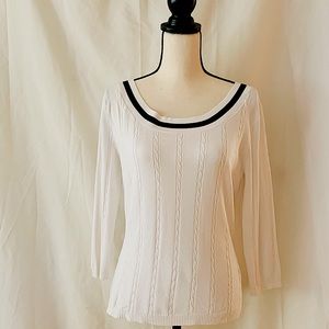 Nautical Summer Cable Sweater with Navy Stripe